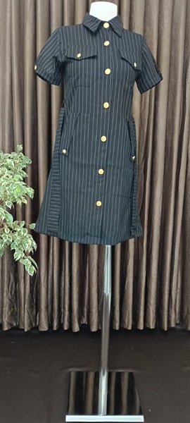 Medusa 2047 çizgili gömlek yaka elbise