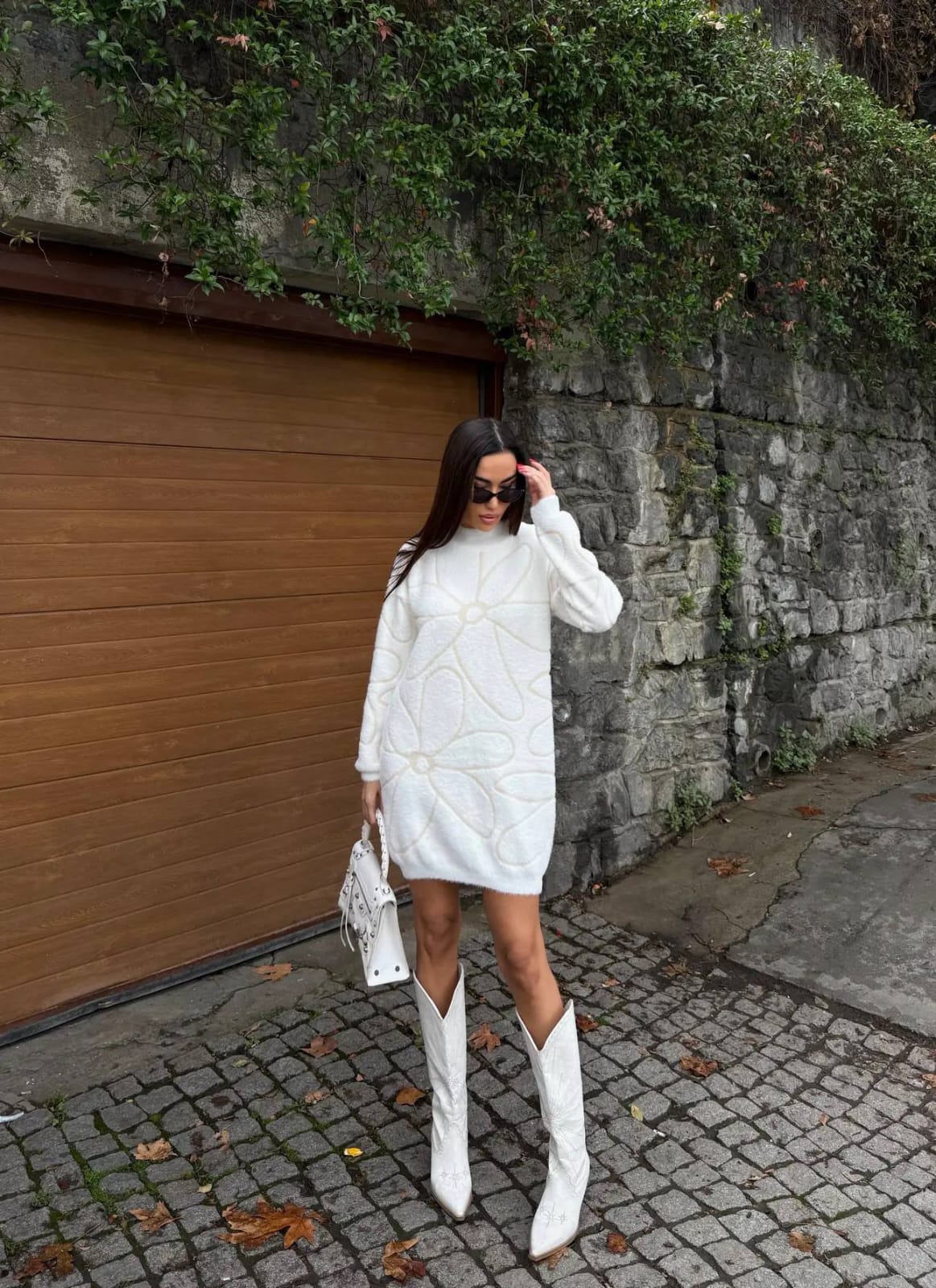 Çiçek Desenli Triko tunik kazak