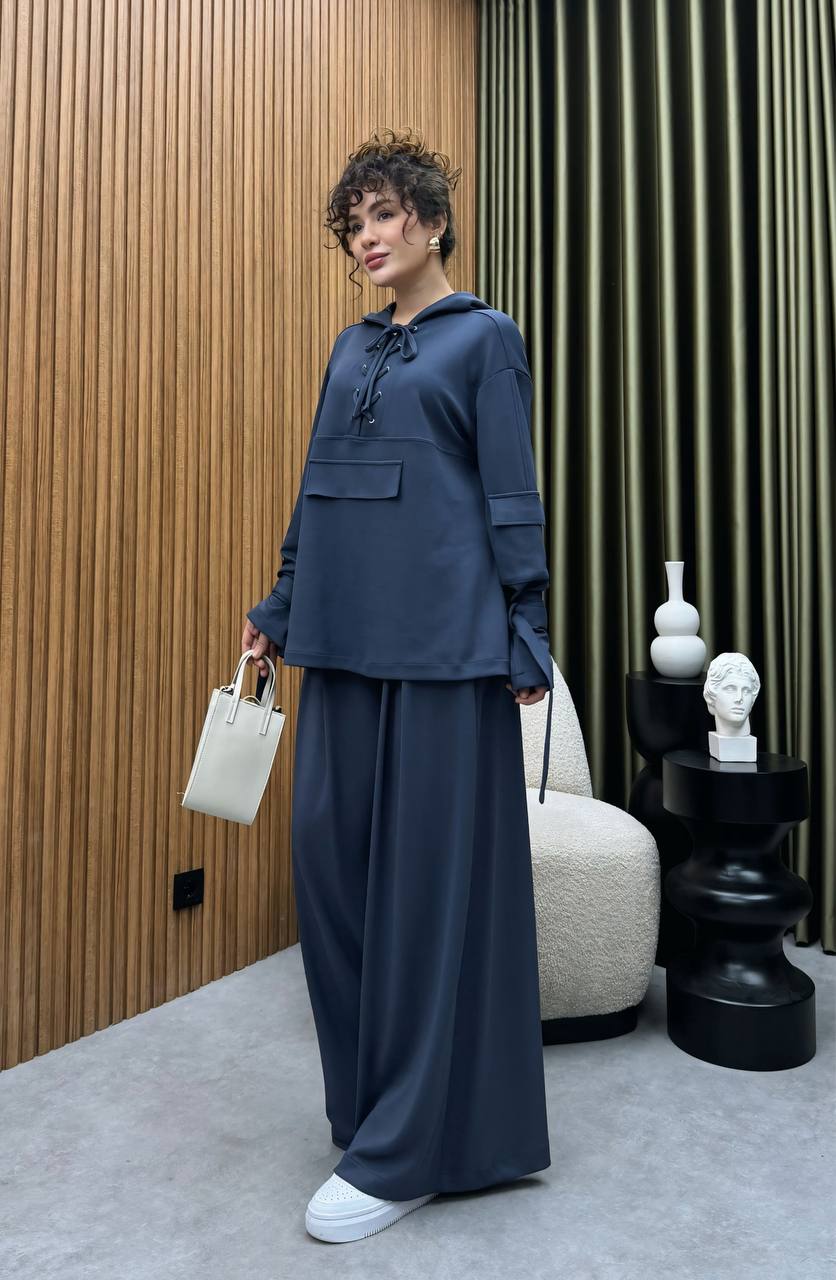 kapşonlu yakada ip detaylı oysho takım